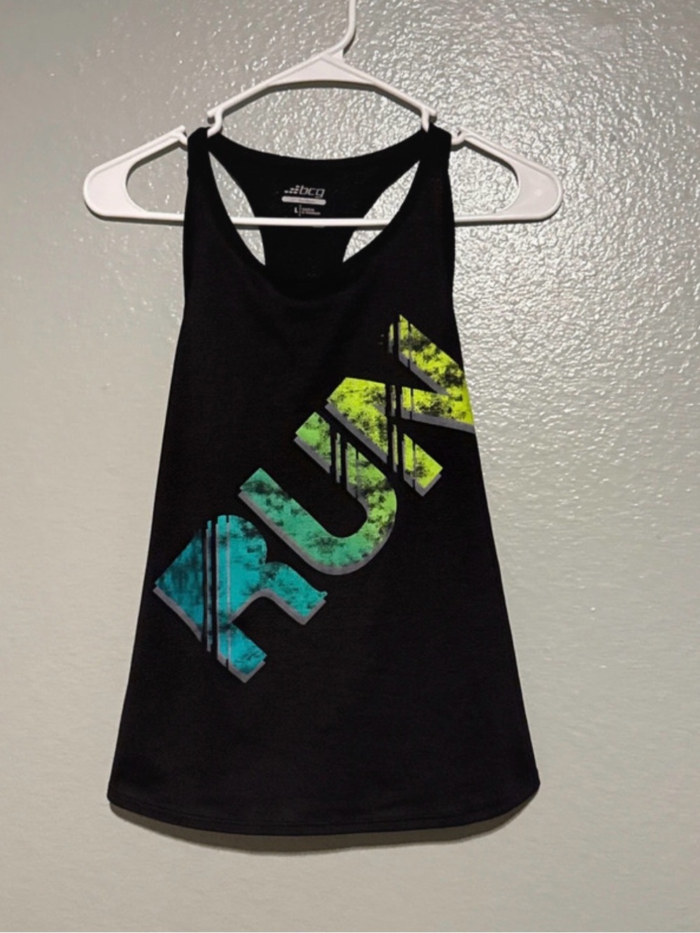 BCG Black Racerback Tank with Blue-Green Gradient Logo